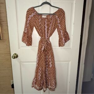 Natalie Martin Long Sleeve Zigzag Dress - Brown and White